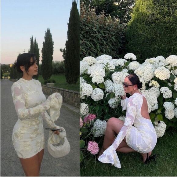 Rotate Birger Christensen Dress Rosita White Mesh Floral Back Cutout Mini US 12 - Picture 3 of 13